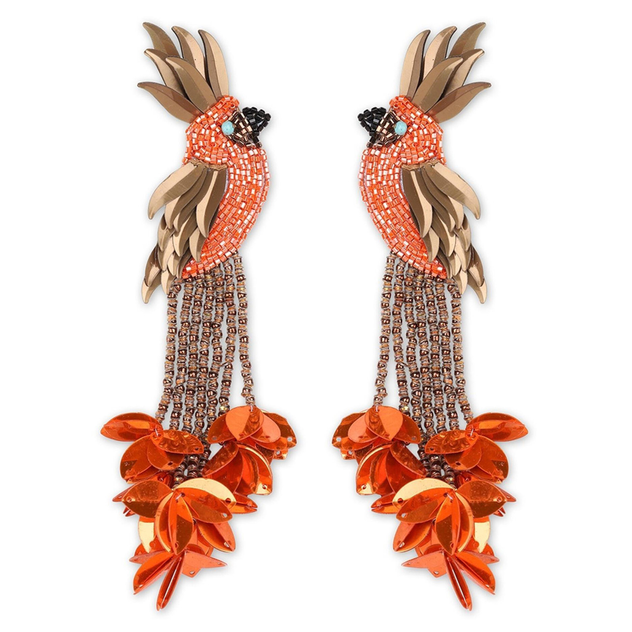 Orange Bird of Paradise Beaded Earrings, Olivia Dar, tomfoolery