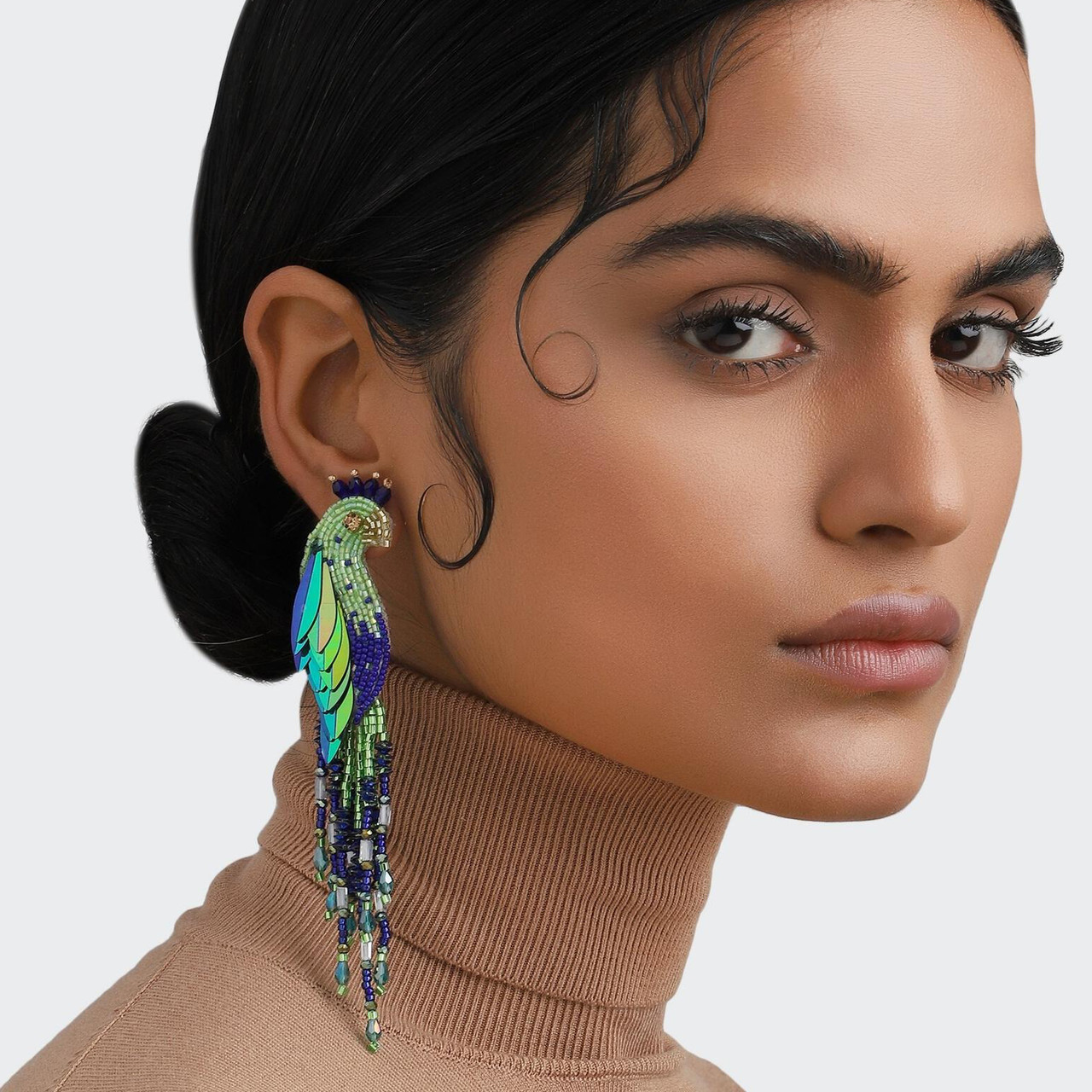 Cooper/turquoise Peacock feather beaded earrings – Orozc Designs