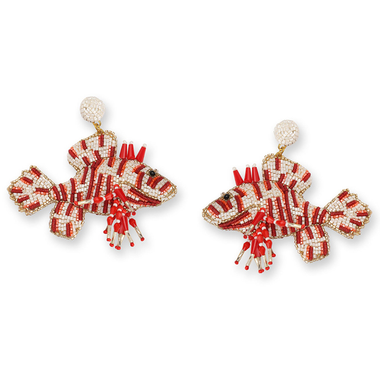 Red Lionfish Beaded Earrings, Olivia Dar, tomfoolery