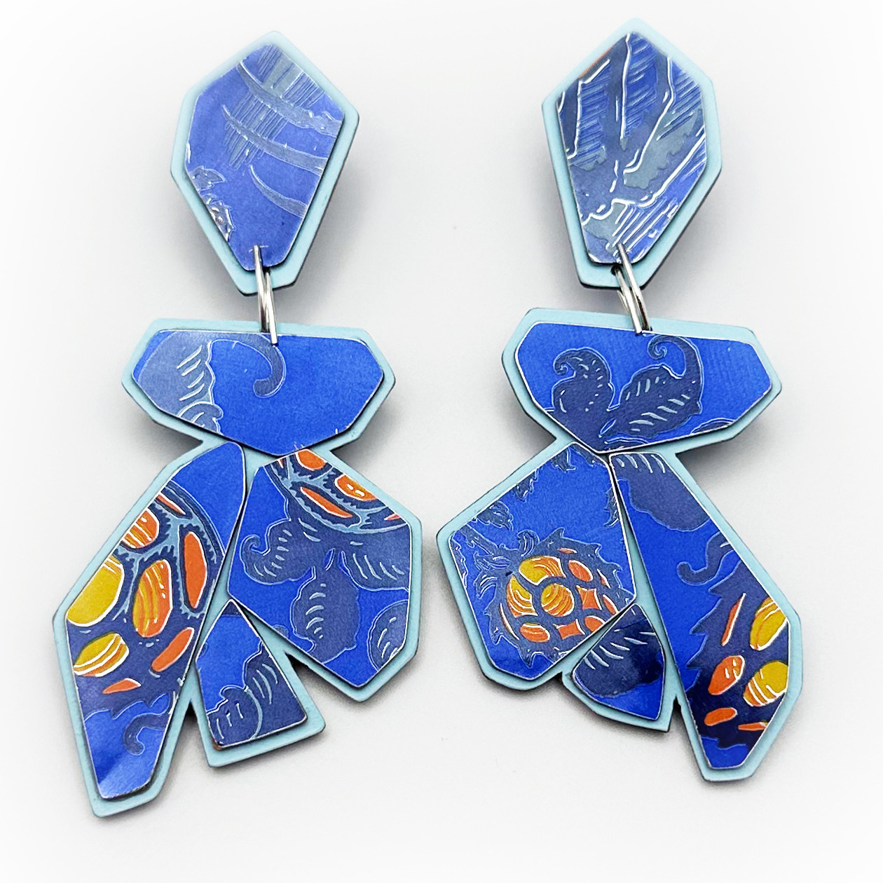 Geo Brew Recycled Drop Earrings in Blue, Zulay & Stephanie Smith, tomfoolery