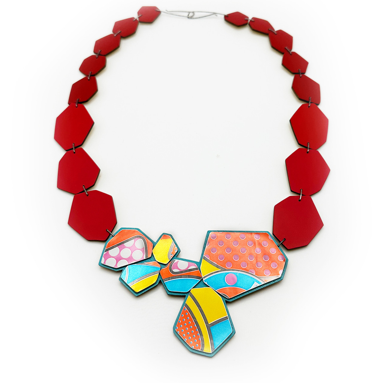 Carli Brew Recycled Laminate Necklace in Red, Zulay & Stephanie Smith, tomfoolery