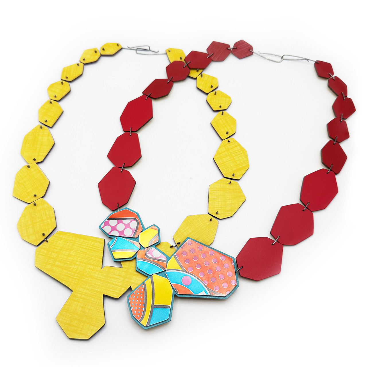 Carli Brew Recycled Laminate Necklace in Red, Zulay & Stephanie Smith, tomfoolery