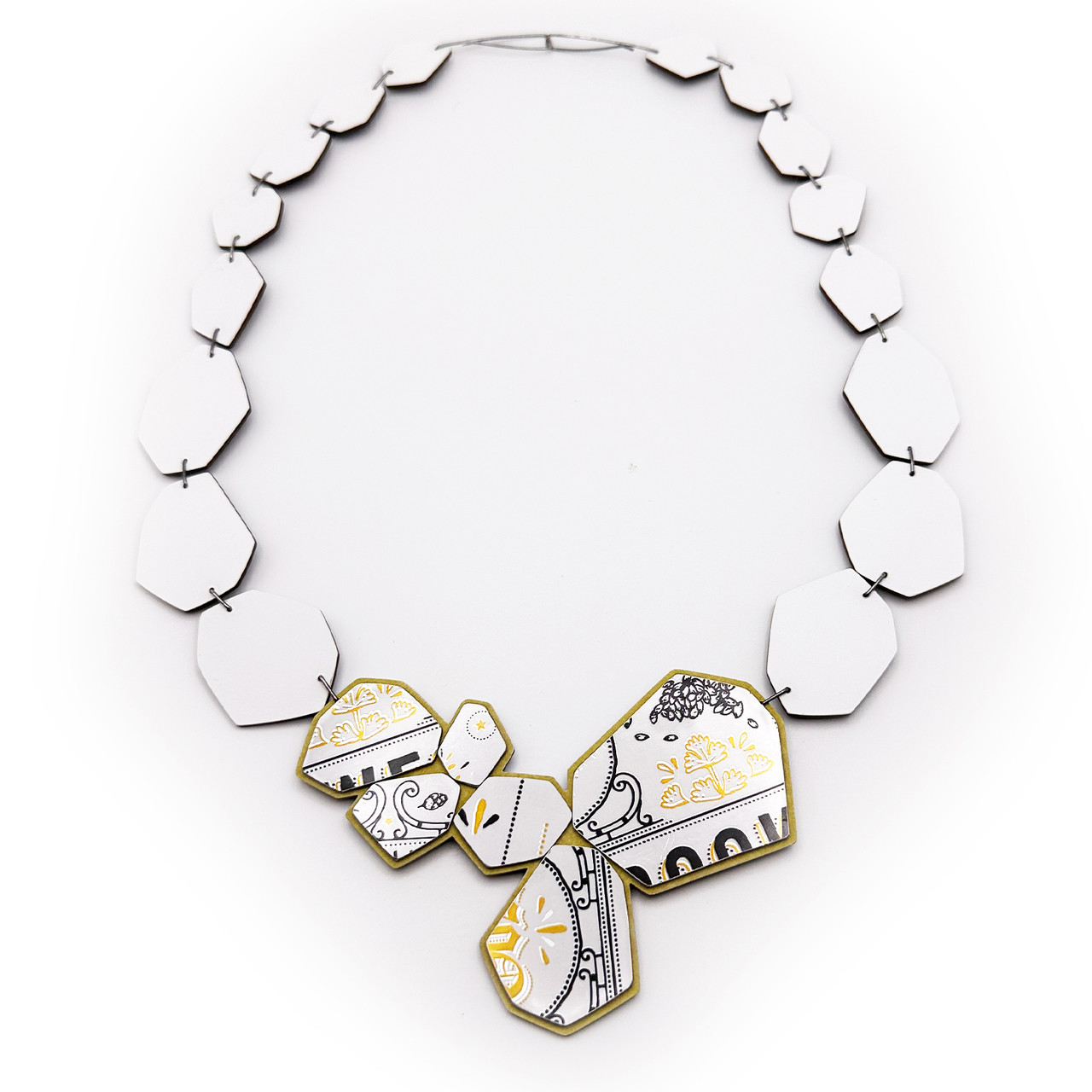 Carli Brew Recycled Laminate Necklace in White & Gold, Zulay & Stephanie Smith, tomfoolery