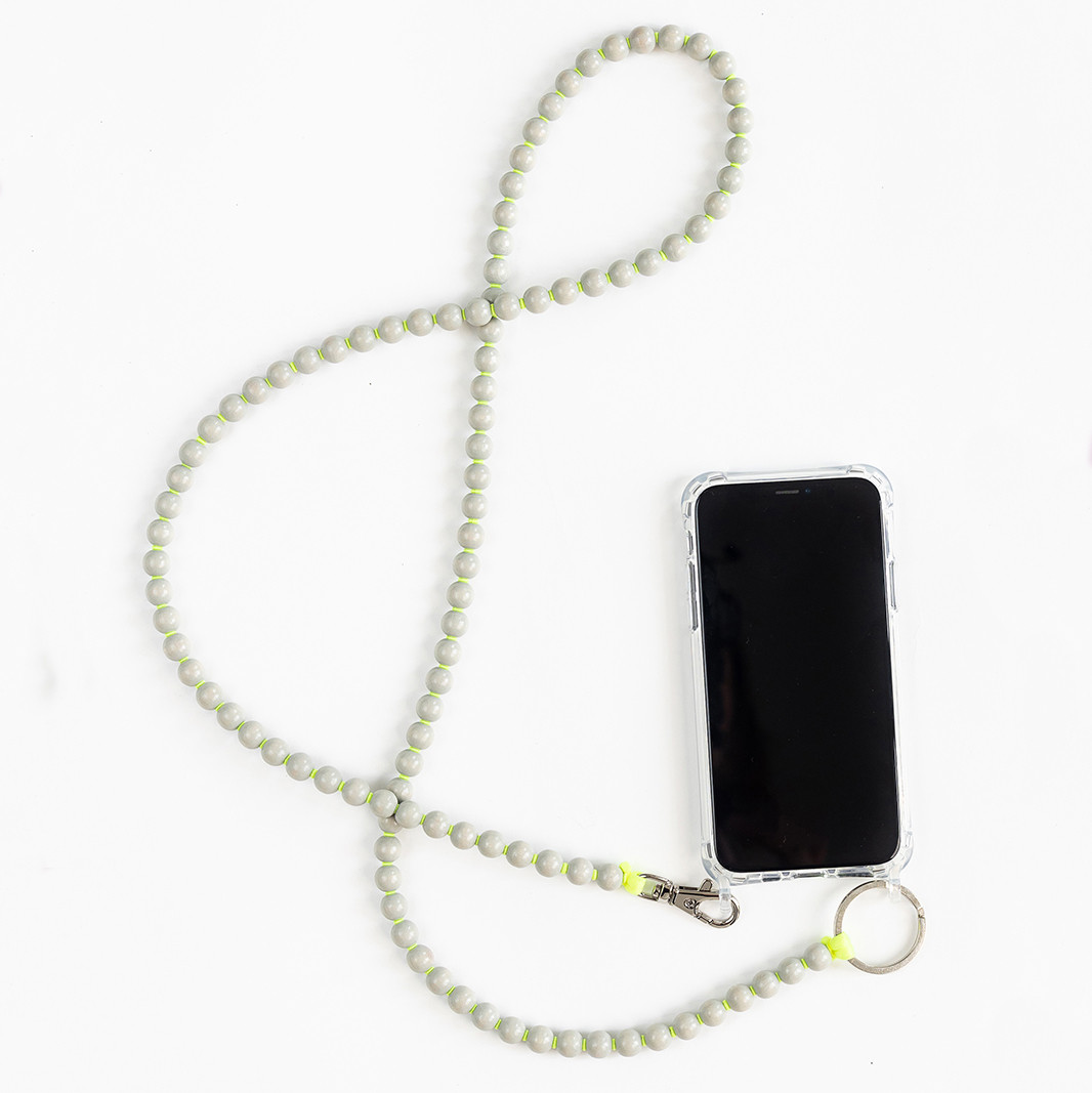 Light Grey & Neon Yellow Perlen Wooden Beaded iPhone Necklace & Keychain, Ina Seifart, tomfoolery