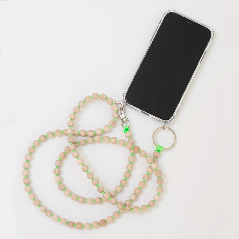 Natural & Neon Green Perlen Wooden Beaded iPhone Necklace & Keychain, Ina Seifart, tomfoolery