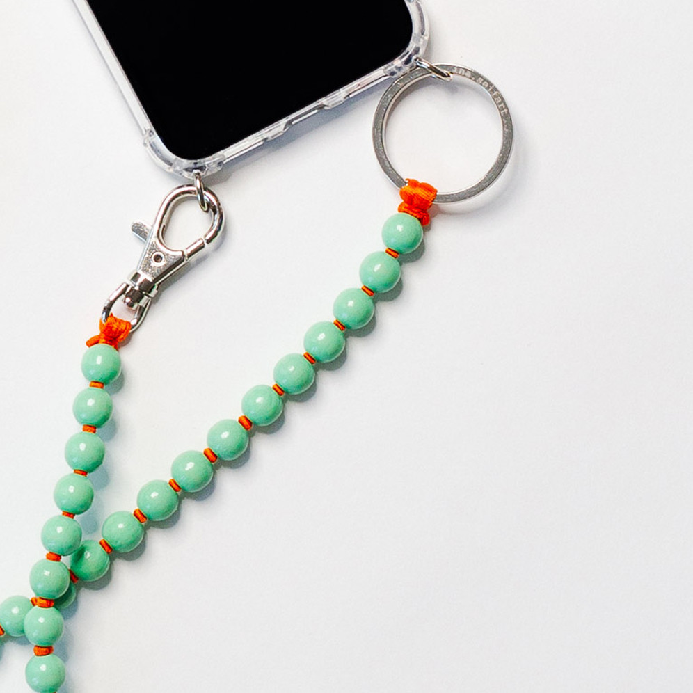 Pastel Green & Orange Perlen Wooden Beaded iPhone Necklace & Keychain, Ina Seifart, tomfoolery
