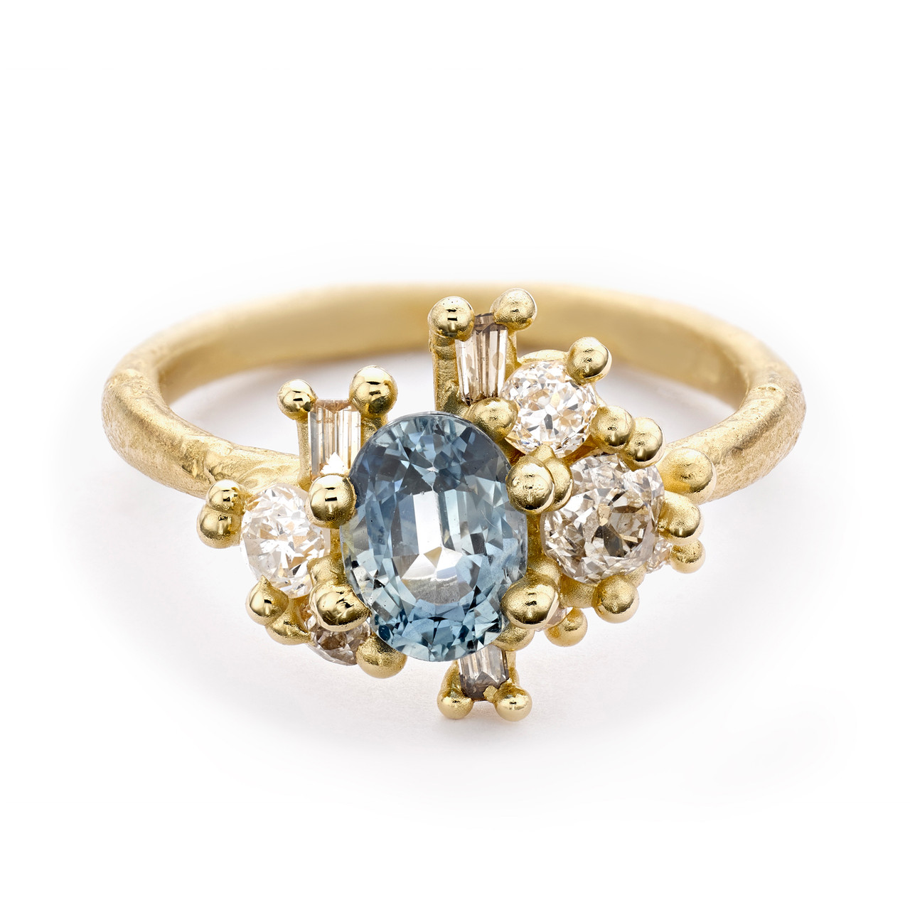 Blue Sapphire & Diamond Sweeping Cluster Ring, Ruth Tomlinson, tomfoolery