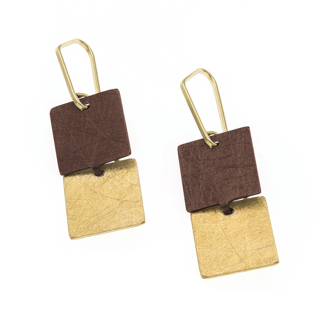Brown & Gold Square Drop Earrings, Deco Echo, tomfoolery