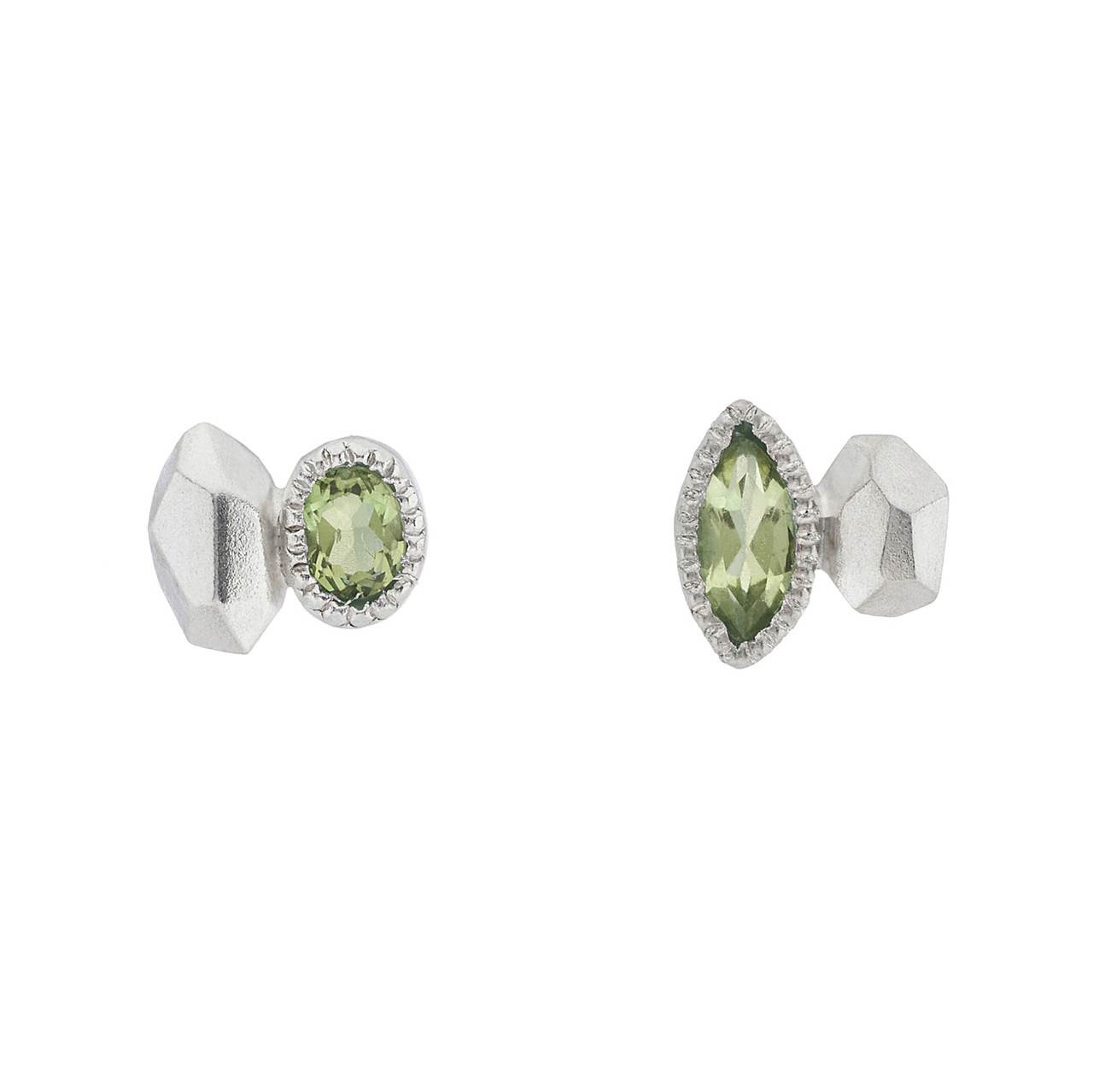 Gea Marquise Irregular Studs in Silver with Peridot, Maria Manola, tomfoolery
