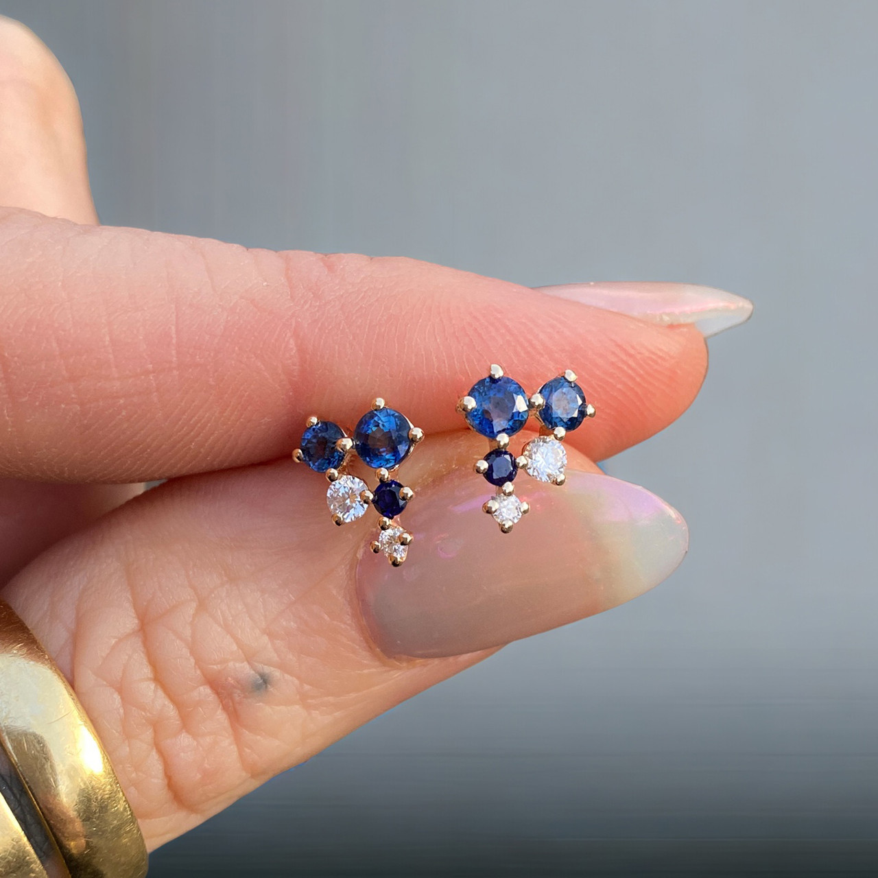 Scatter Cascading Blue Sapphire Studs, tf House - Infinite, tomfoolery