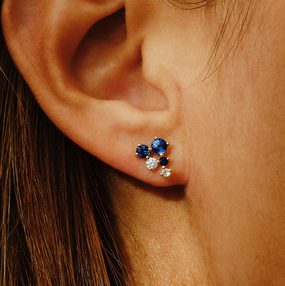 Blue Sapphire Stud Earrings 925 Sterling Silver Stud Earrings Sa 並行輸入品 Scatter Cascading Blue Sapphire Studs