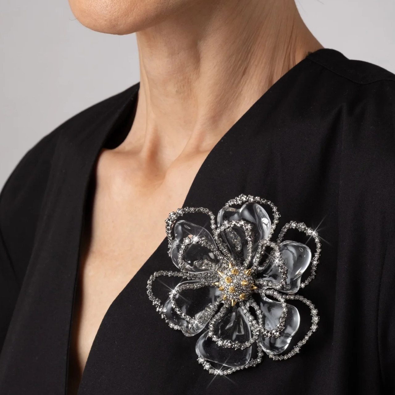 Punk Royale Crystal & Lucite Flower Pin, Alexis Bittar, tomfoolery