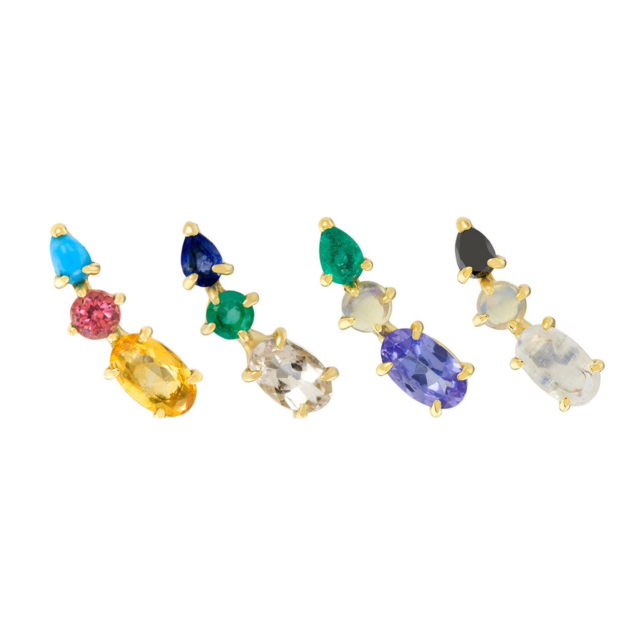 Multi Gemstone Climber Studs with Tanzanite, Opal & Emerald, metier by tomfoolery