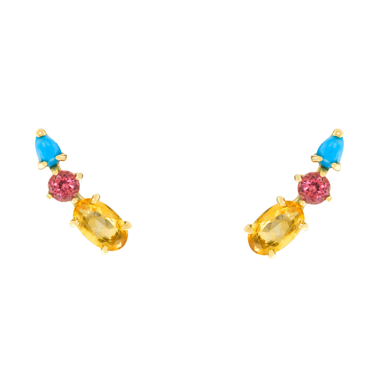 Multi Gemstone Climber Studs with Citrine, Pink Tourmaline & Turquoise, metier by tomfoolery