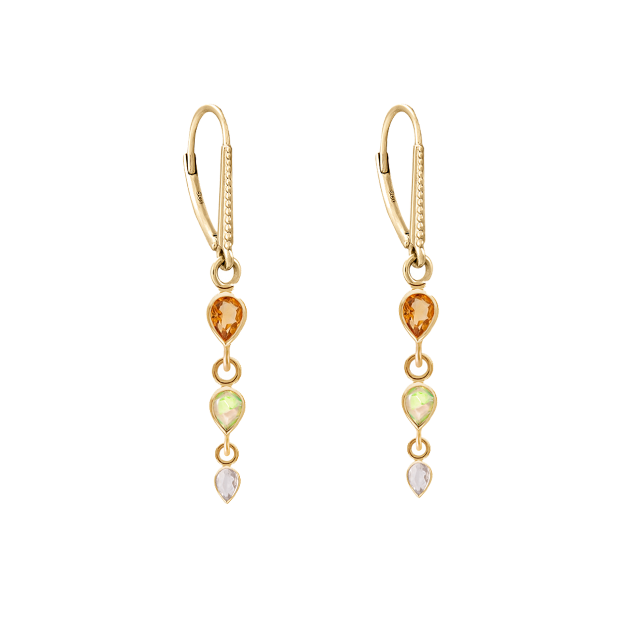 Pear Cut Citrine, Opal & White Sapphire Triple Drop Earrings, metier by tomfoolery