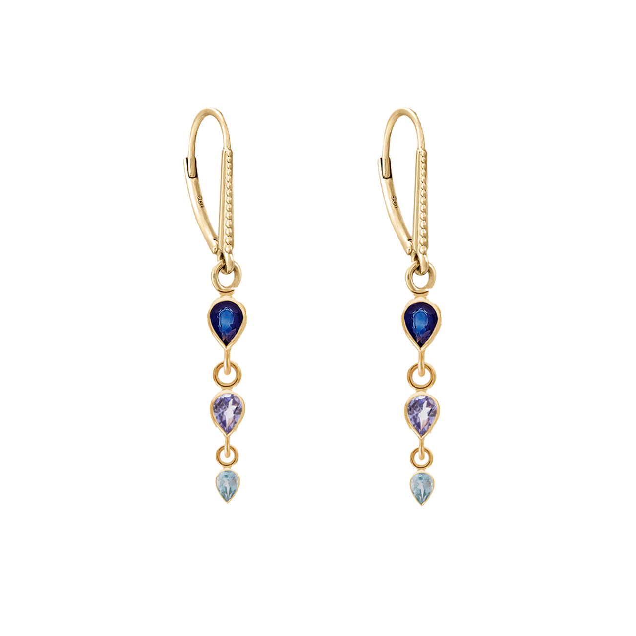 Pear Cut Blue Sapphire, Tanzanite & Blue Topaz Triple Drop Earrings, metier by tomfoolery