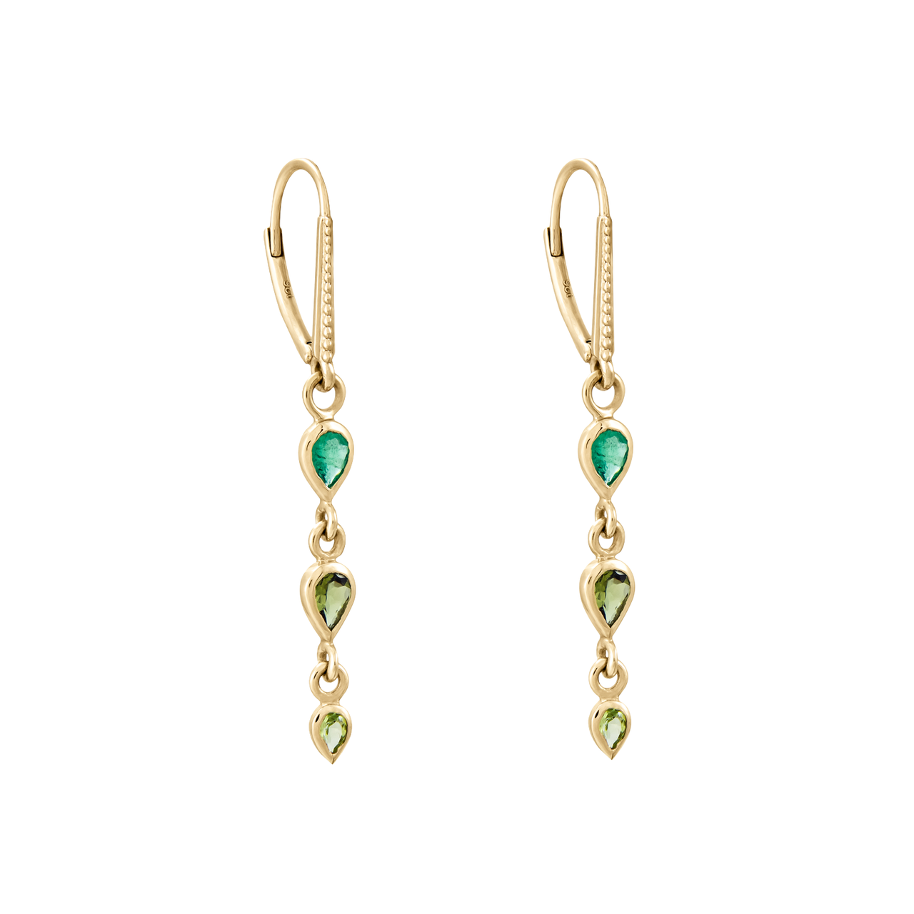 Pear Cut Emerald & Green Tourmaline Triple Drop Earrings, metier by tomfoolery