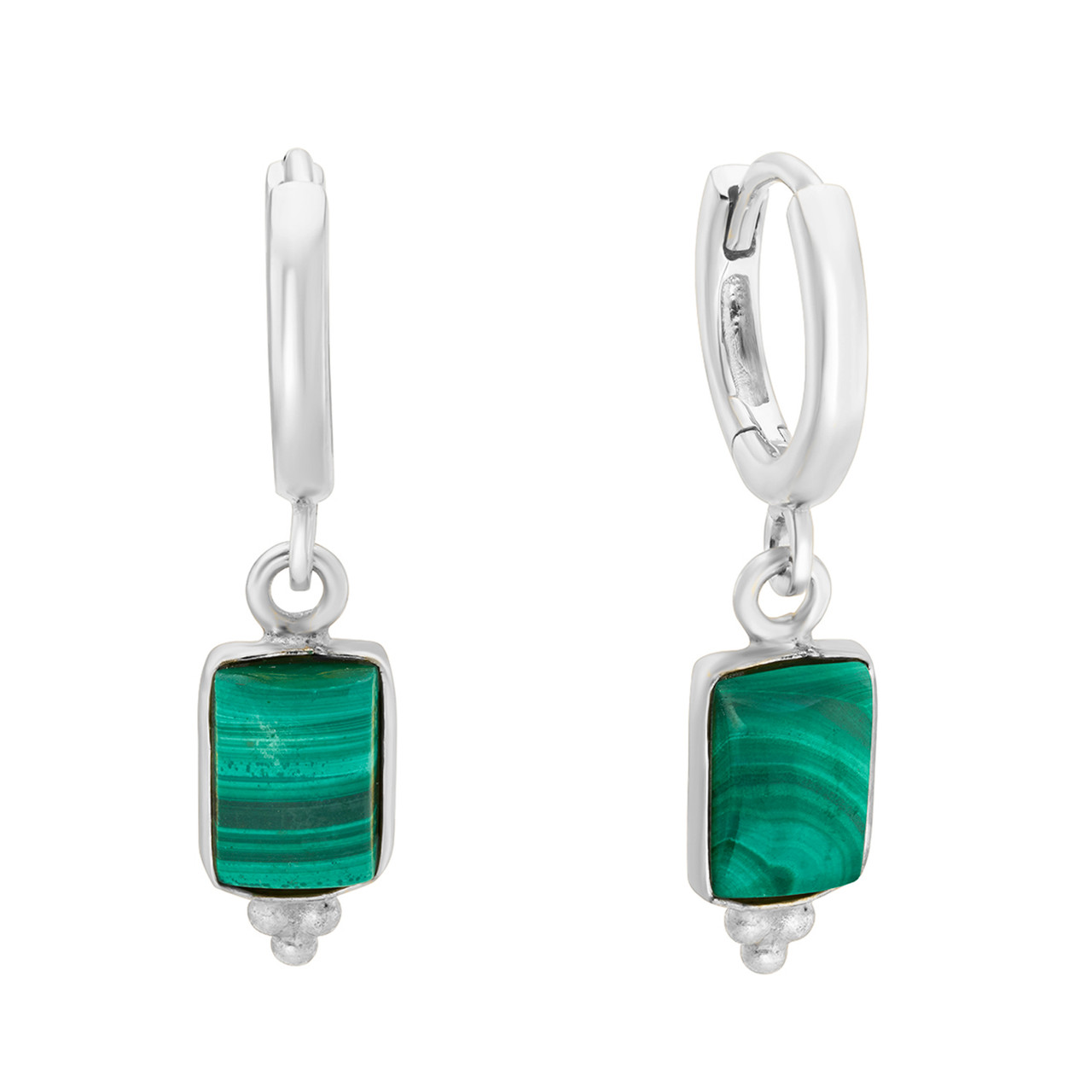 Rectangular Triple Bead Malachite Hoop Earrings, tf House - Beaded, tomfoolery