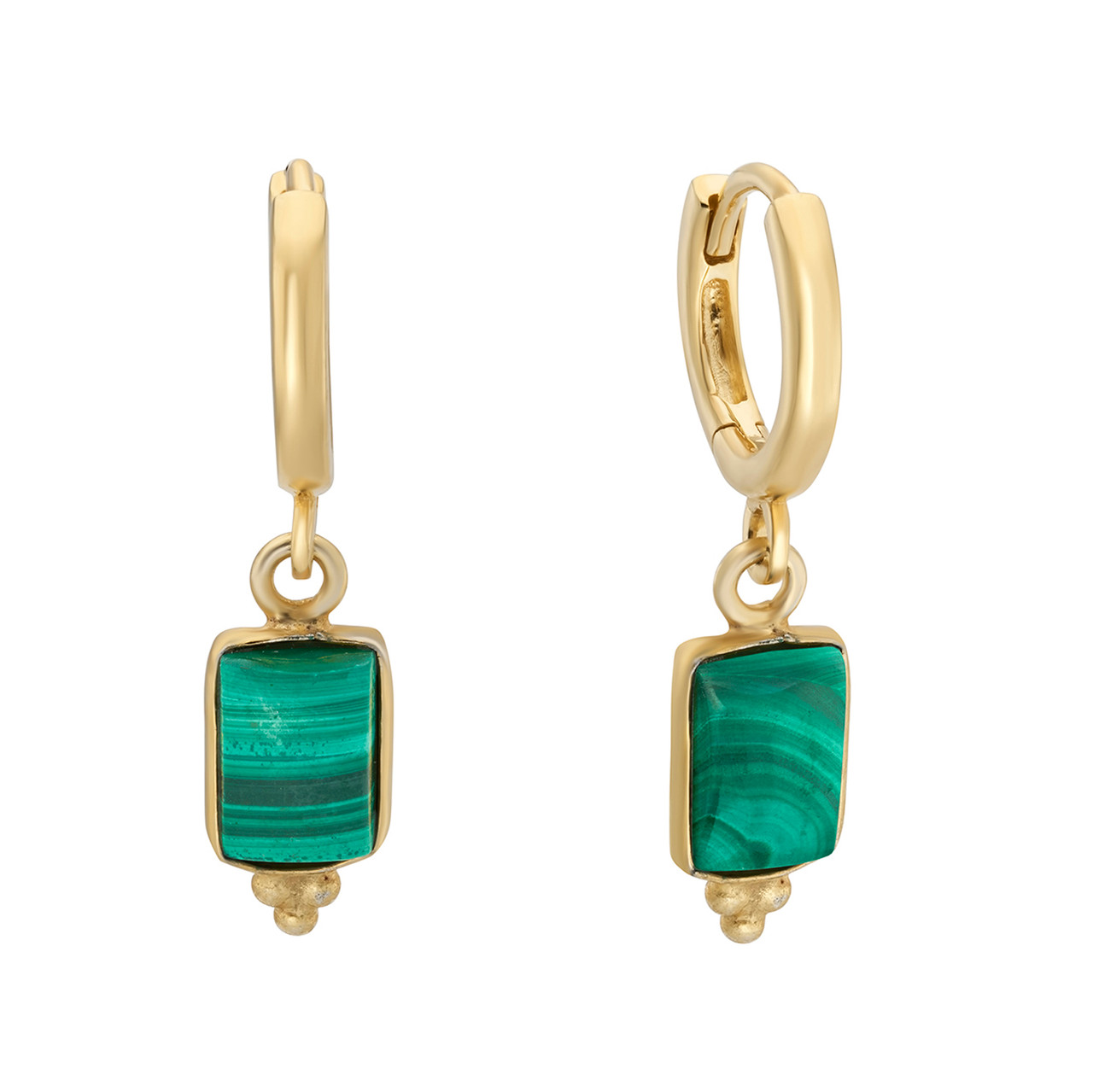 Rectangular Triple Bead Malachite Hoop Earrings, tf House - Beaded, tomfoolery