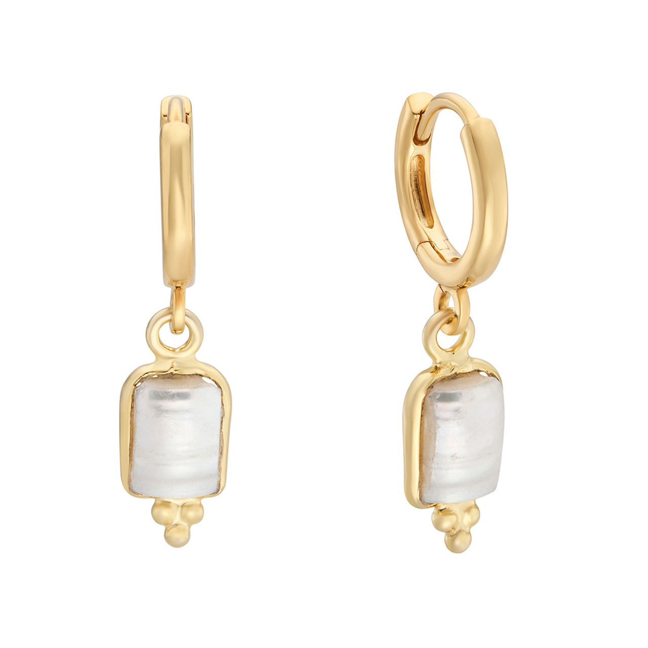 Rectangular Triple Bead Pearl Hoop Earrings, tf House - Beaded, tomfoolery