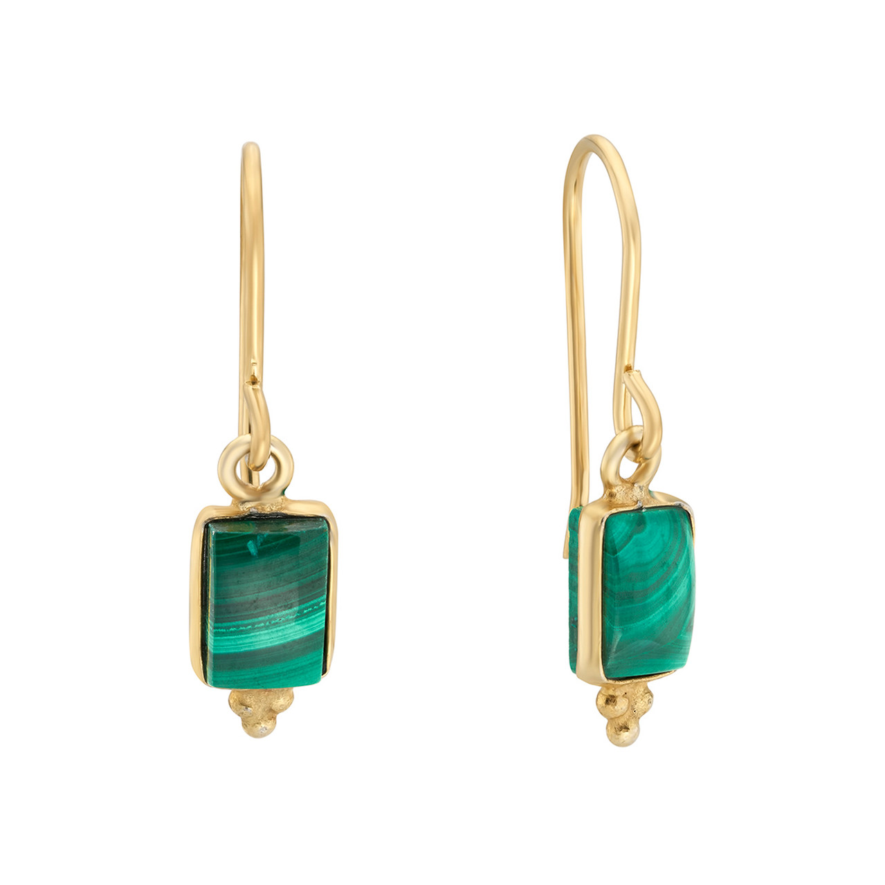 Rectangular Triple Bead Malachite Drop Earrings, tf House - Beaded, tomfoolery