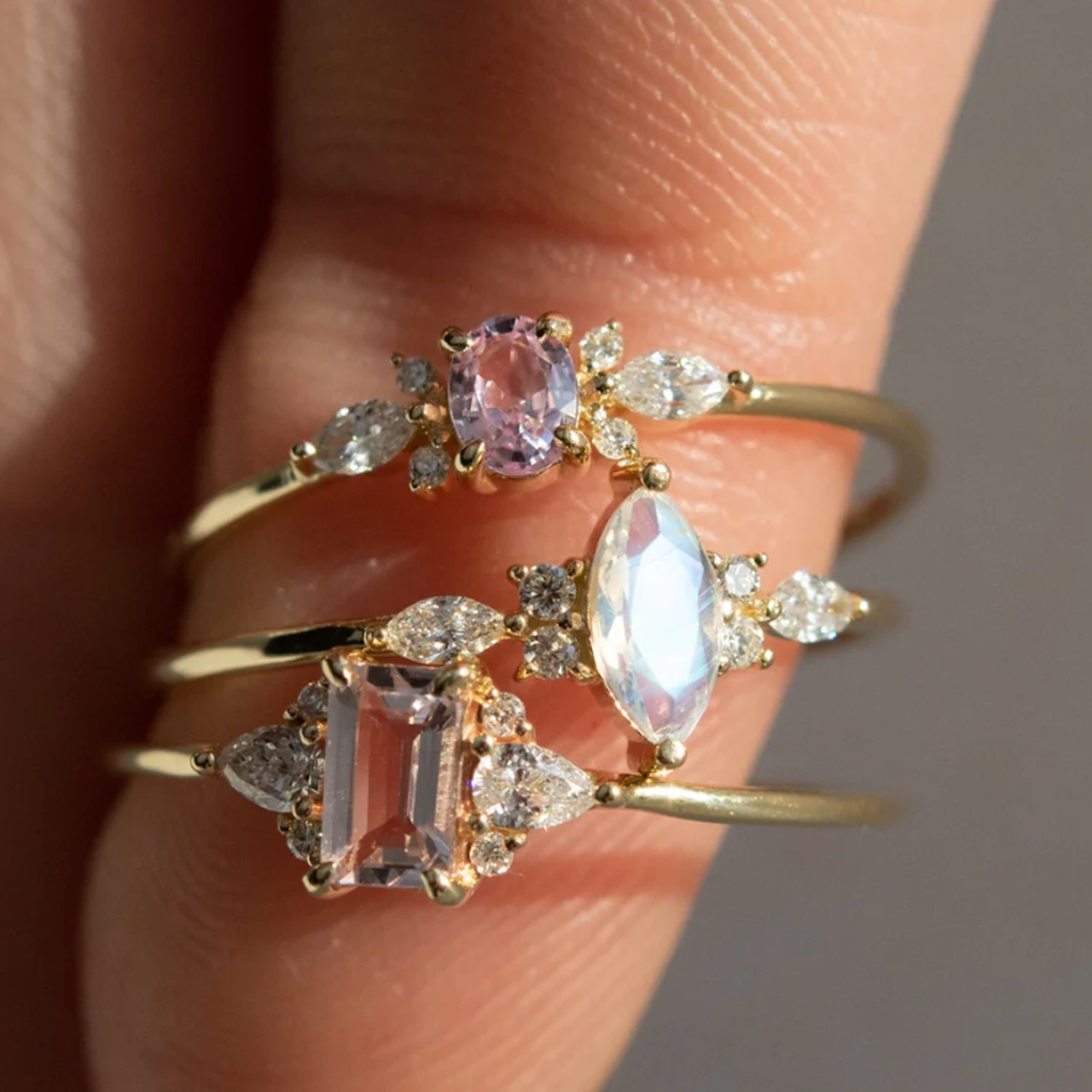 Emerald Cut Morganite & Diamond Fleur Ring, metier by tomfoolery