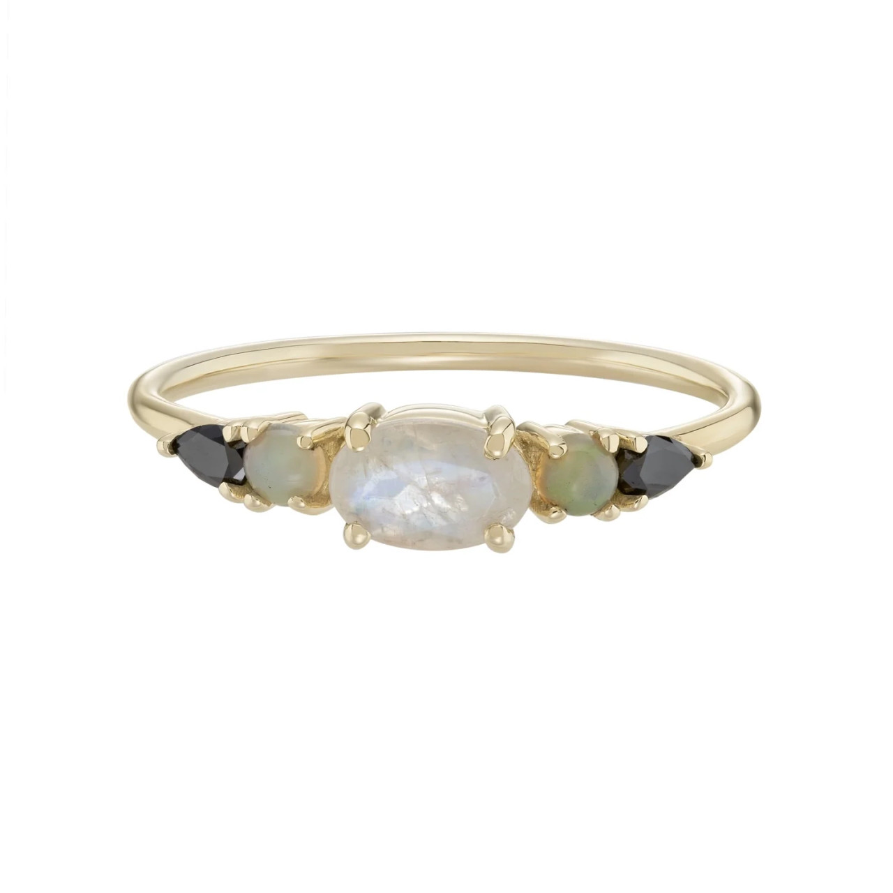 Multi Gemstone Claw Set Ring with Moonstone, Opal & Black Diamond, by metier by tomfoolery