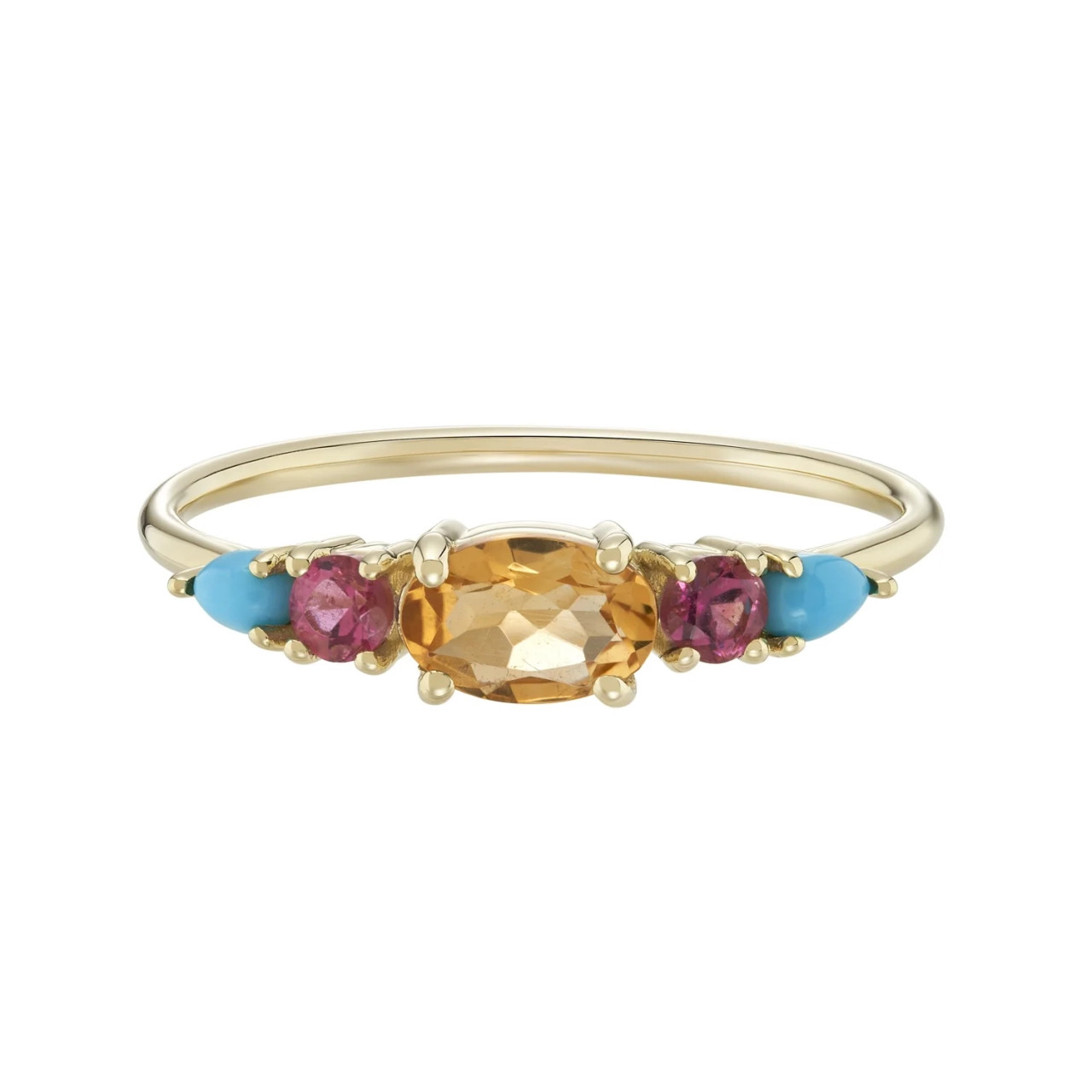 Multi Gemstone Claw Set Ring with Citrine, Pink Tourmaline & Turquoise, by metier by tomfoolery