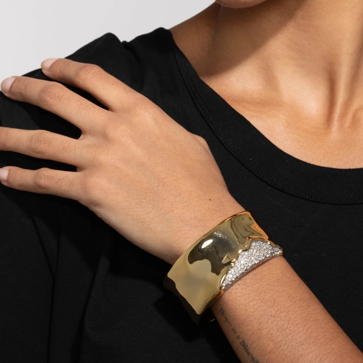 Solanales Wide Gold Crystal Cuff Bracelet, Alexis Bittar, tomfoolery