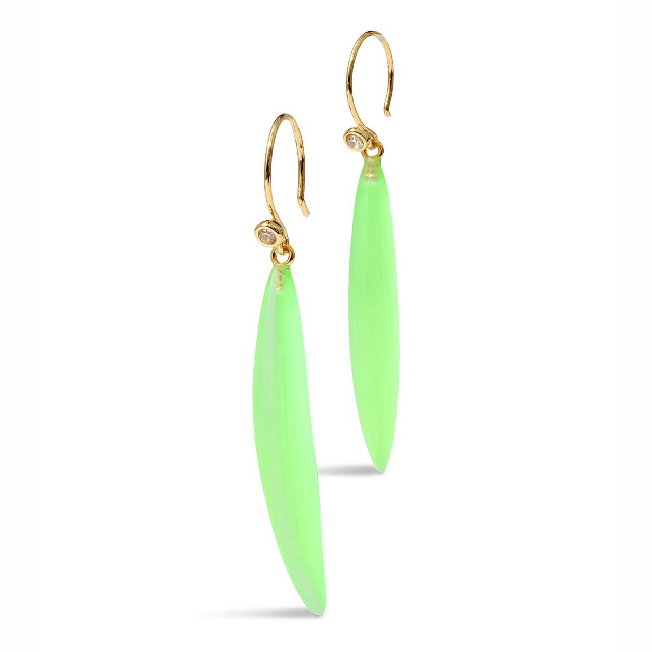 Green Lucite Sliver Drop Earrings, Alexis Bittar, tomfoolery