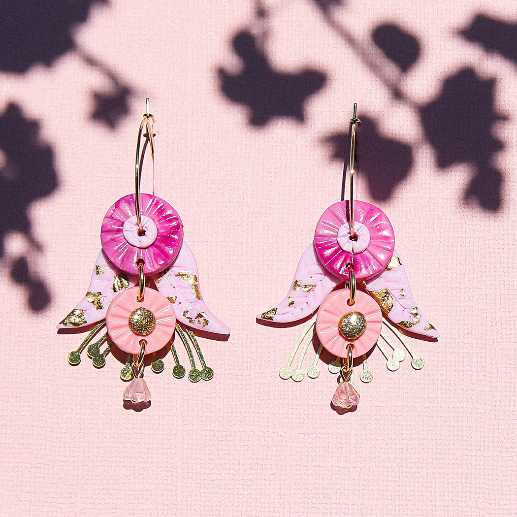 Pink Cherry Blossom Hoop Earrings, Kingston, tomfoolery