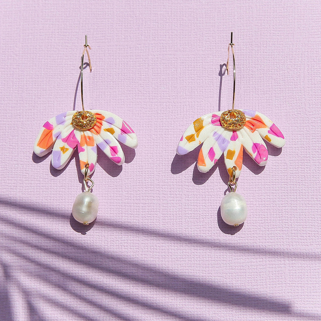Pink Confetti Flower Hoop Earrings, Kingston, tomfoolery