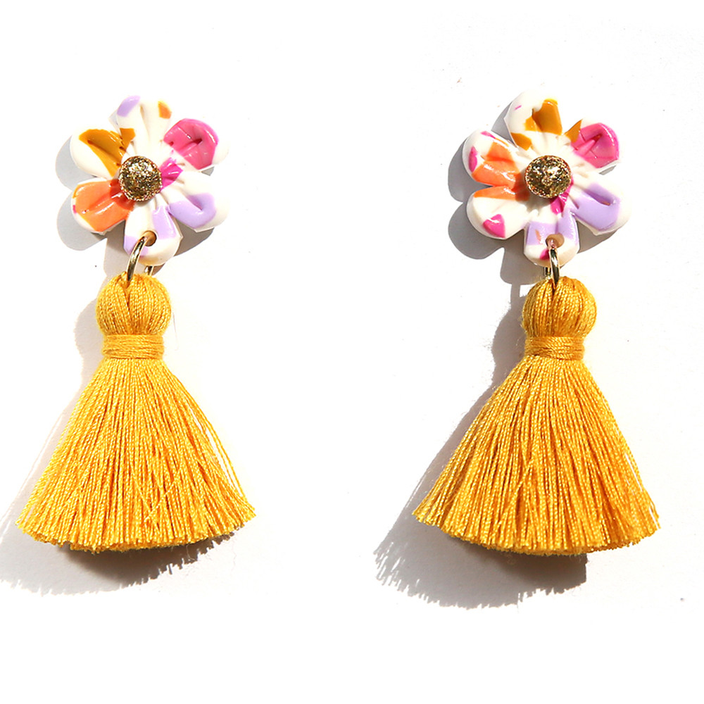 Yellow Flower Tassel Drop Earrings, Kingston, tomfoolery