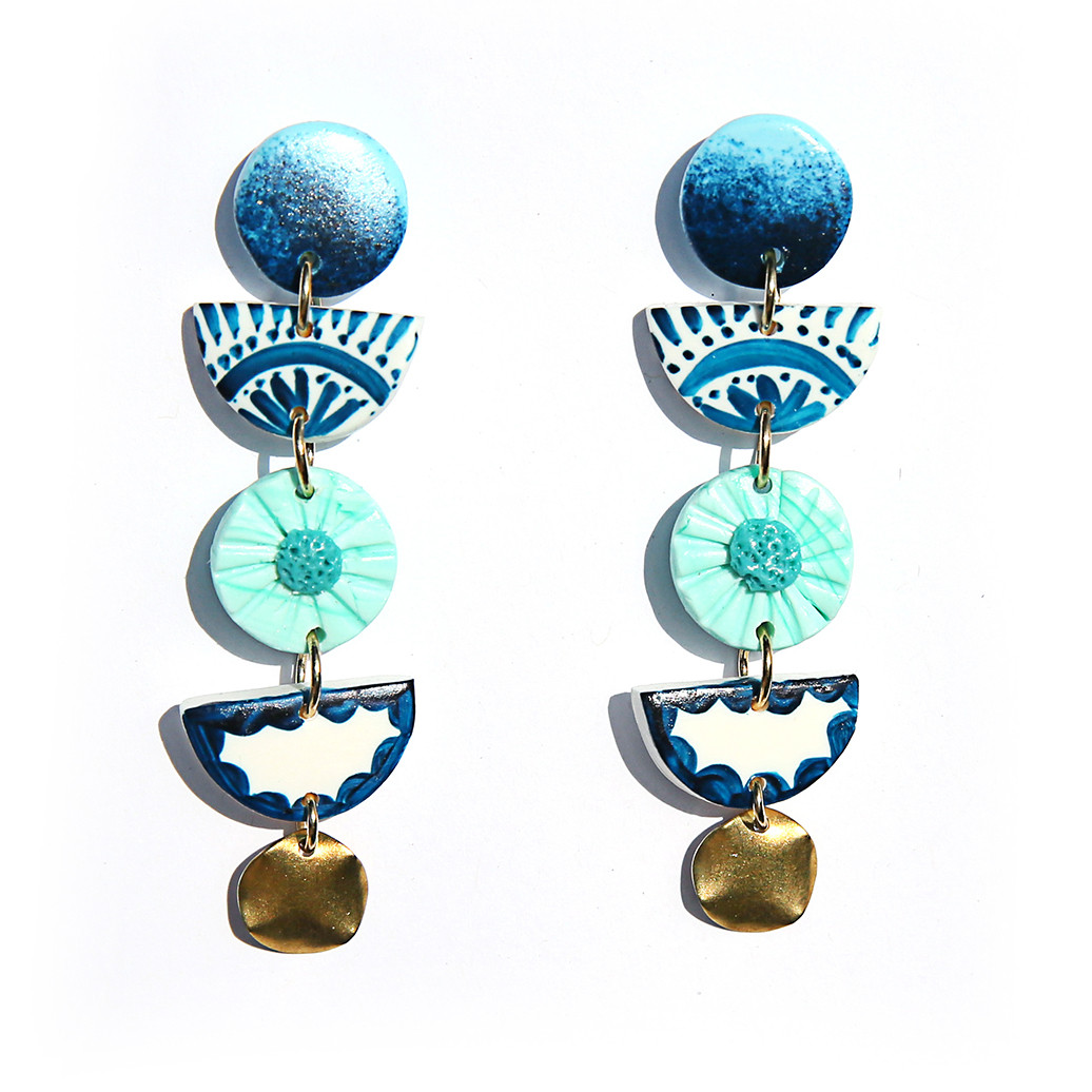 Blue Hand-Painted Drop Earrings, Kingston, tomfoolery