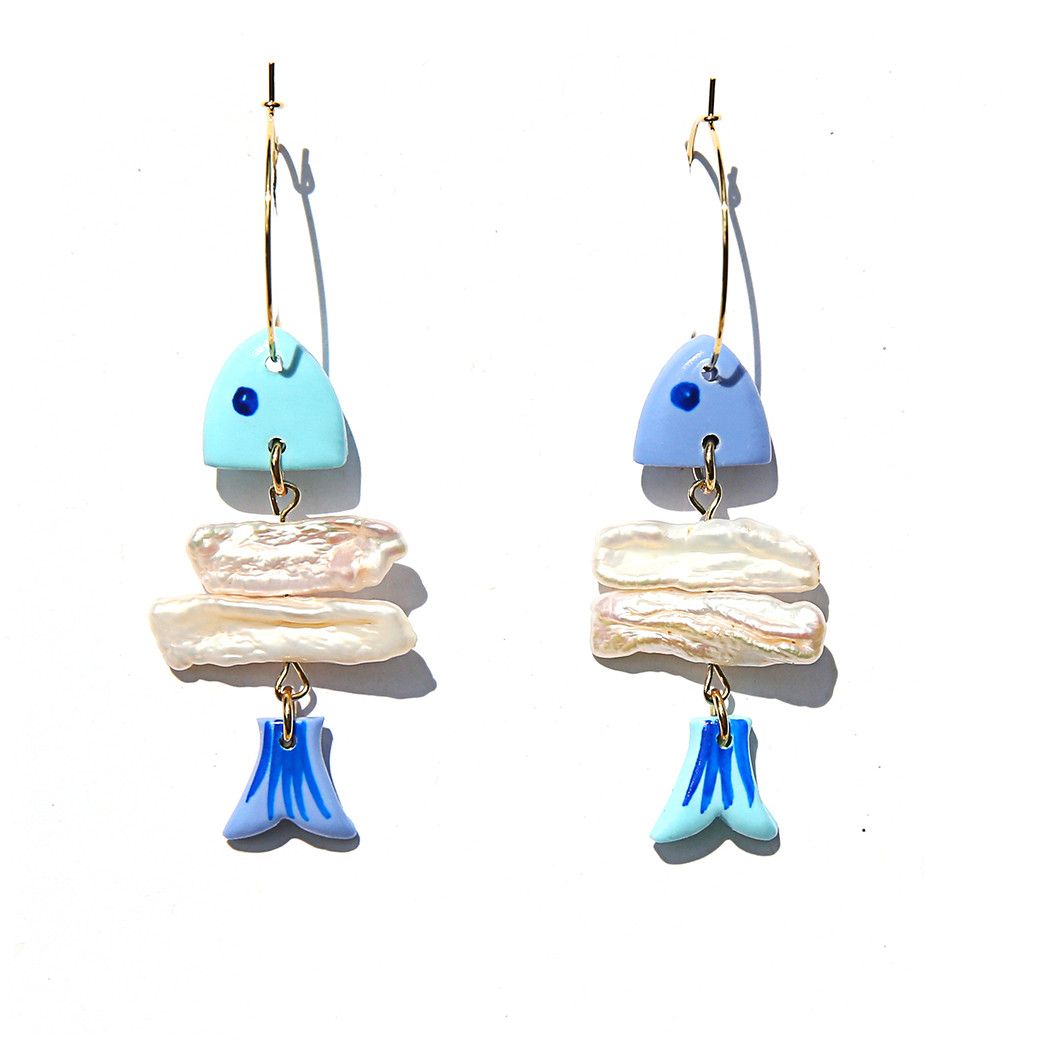 Blue Fishbone Hoop Earrings, Kingston, tomfoolery