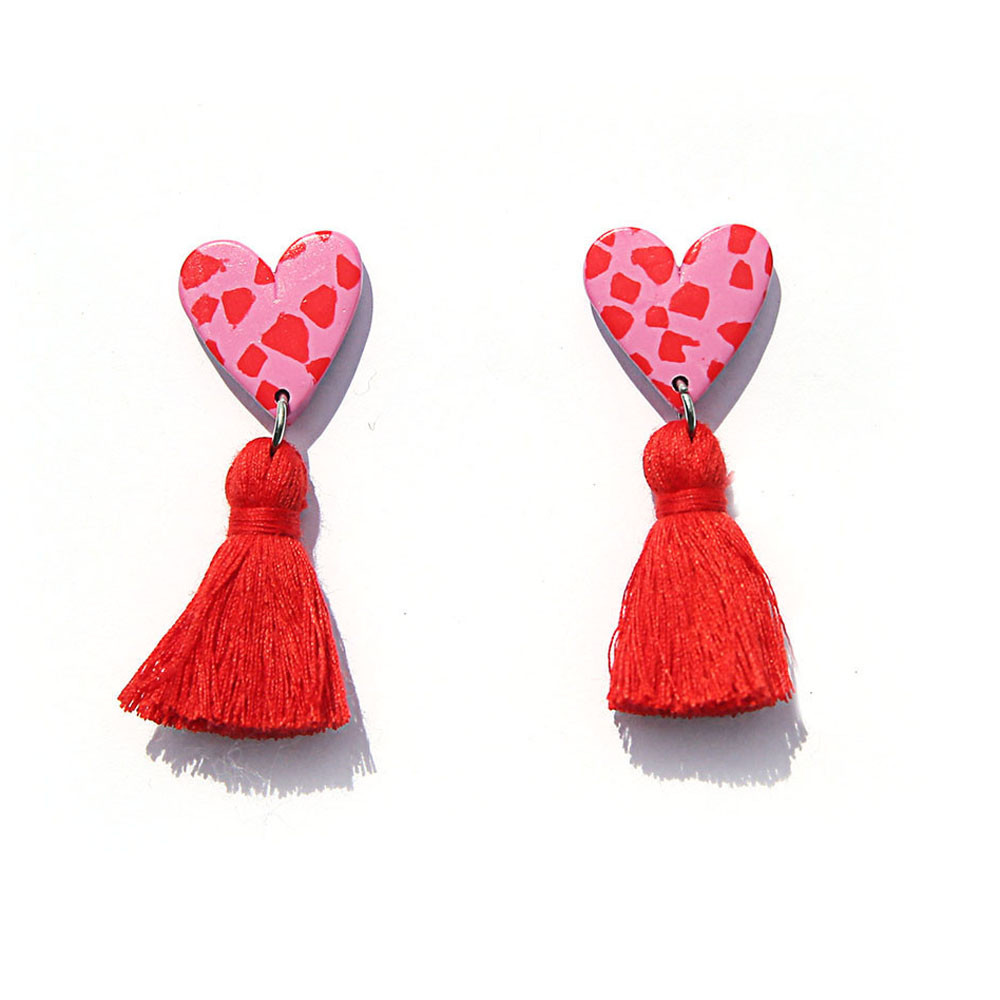 Red Heart Tassel Drop Earrings, Kingston, tomfoolery