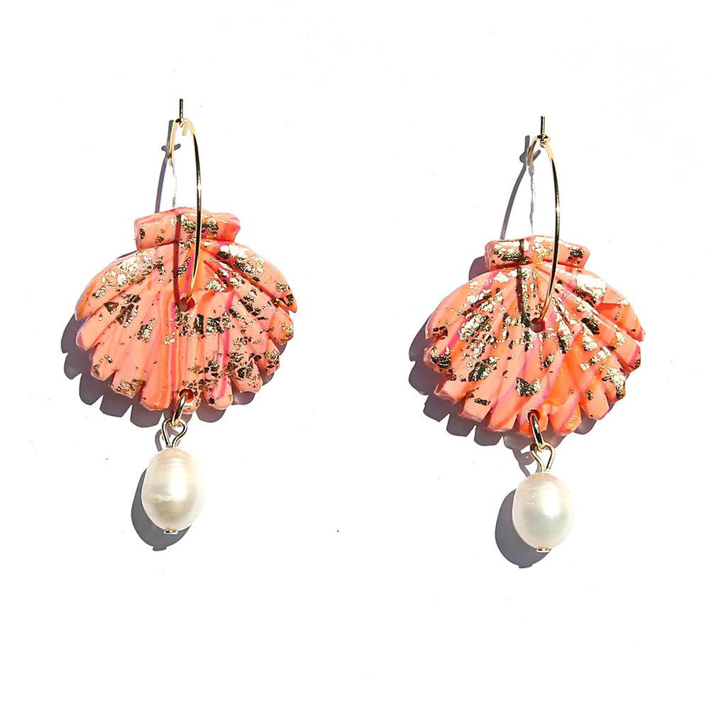 Coral Shell Hoop Earrings, Kingston, tomfoolery