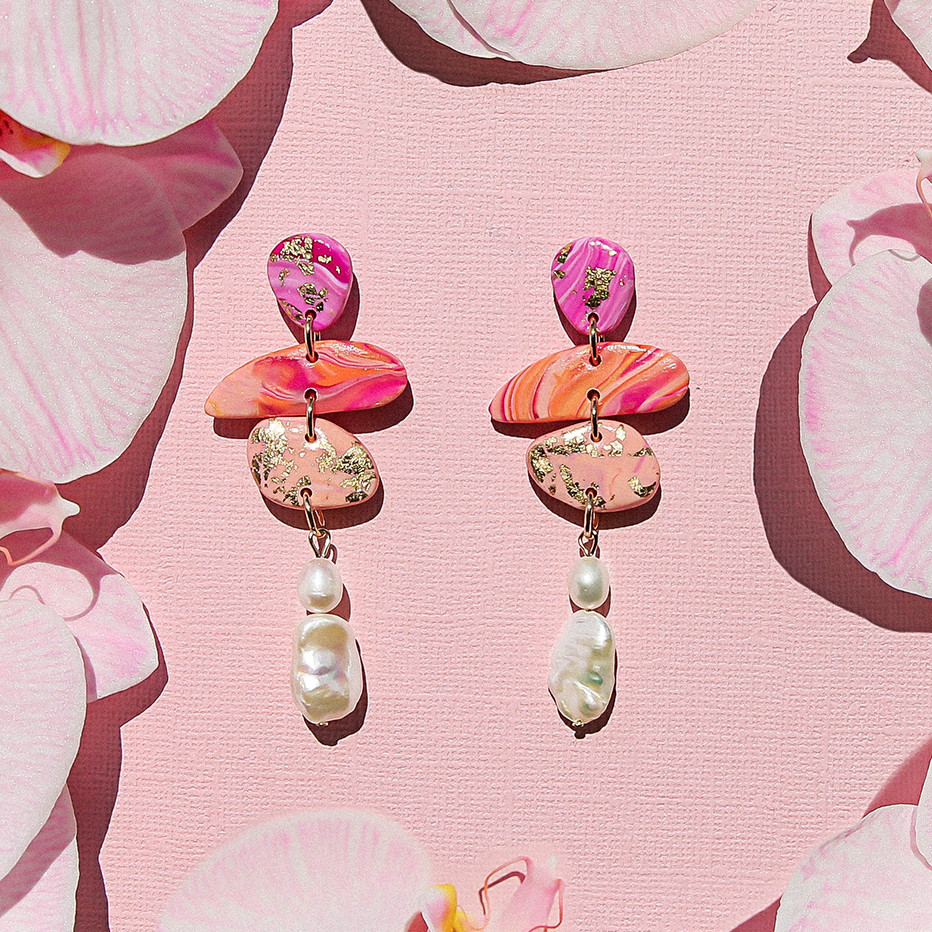 Coral Pebble & Pearl Drop Earrings, Kingston, tomfoolery