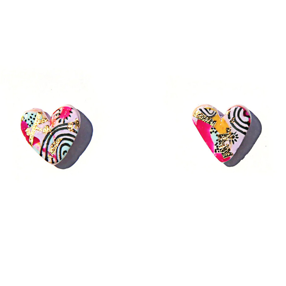 Pink Hand-painted Heart Studs, Kingston, tomfoolery
