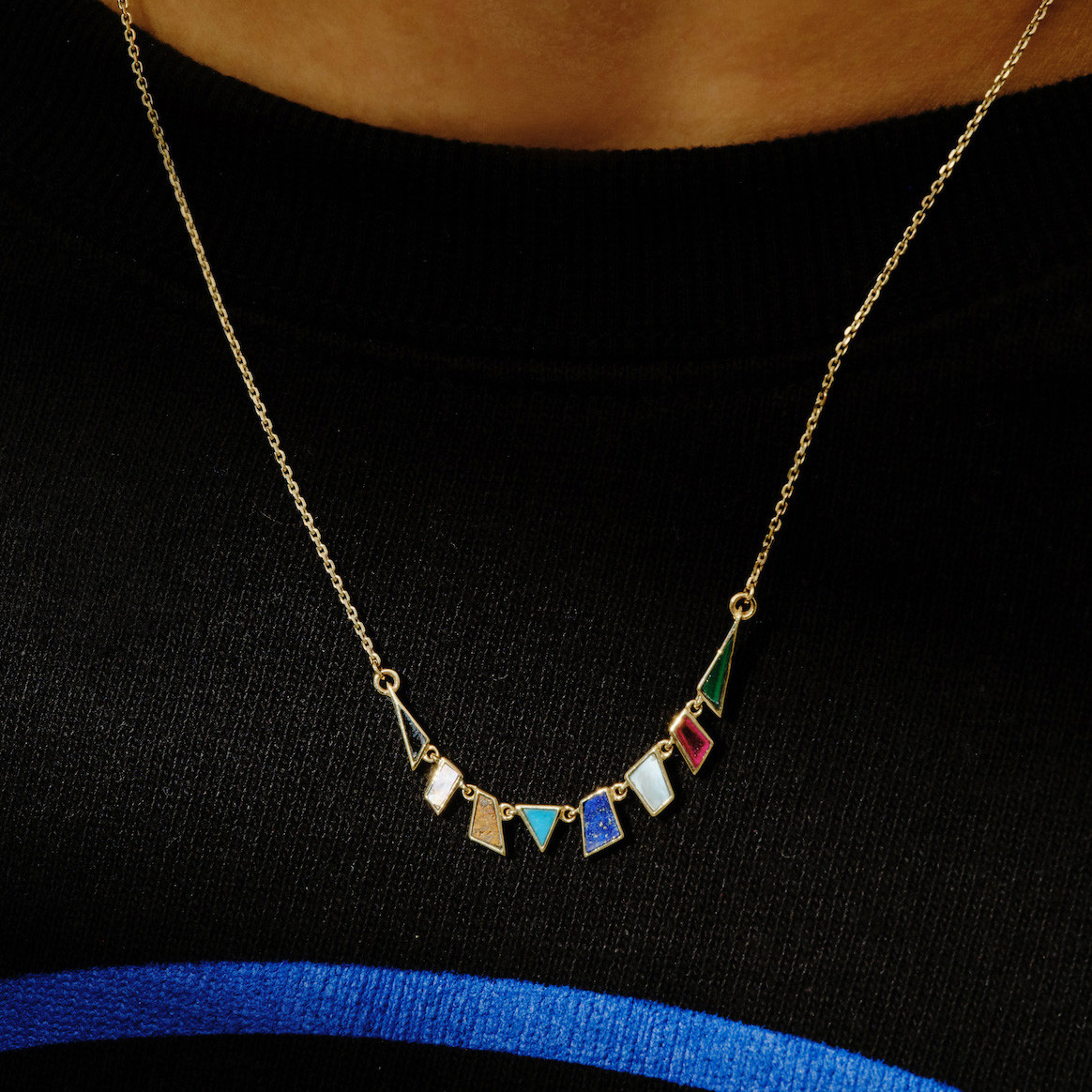 Midi Tesserae Rainbow Gemstone Necklace, metier by tomfoolery