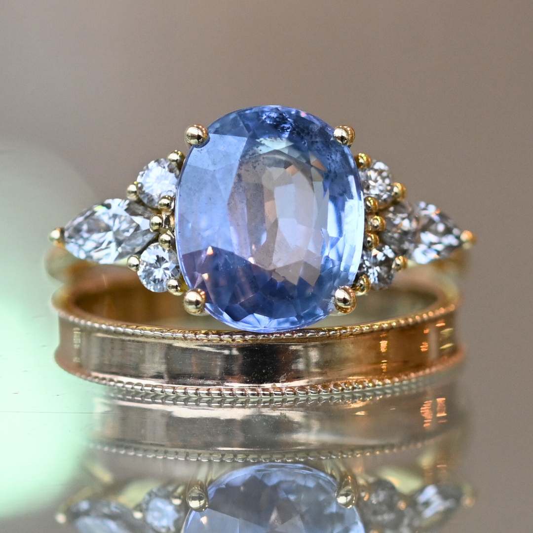 Eugenie Champagne Diamond & Blue Oval Sapphire Ring, tf House - Art Echo, tomfoolery