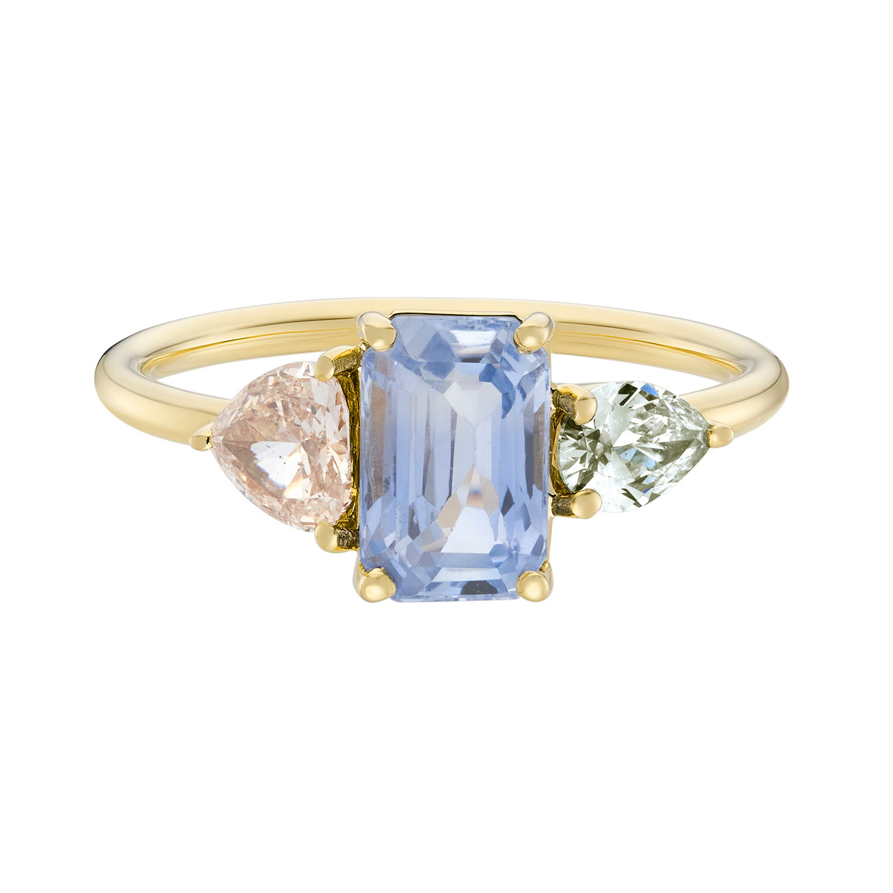 TRIO Sapphire, Champagne & Grey Diamond Three Stone Ring, tf House - Infinite, tomfoolery