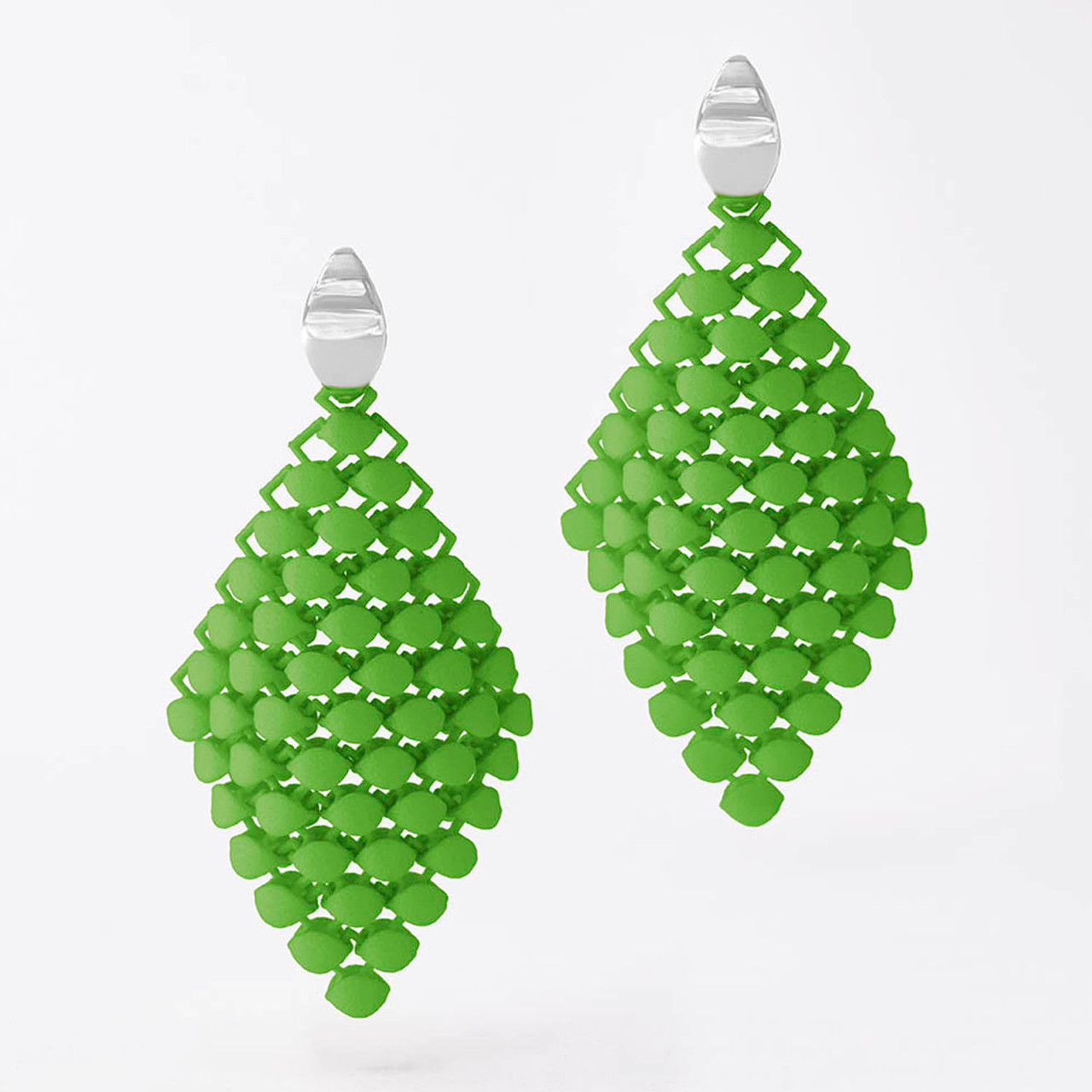 Lime Green 3D Printed Drop Earrings, Bolternstern, tomfoolery