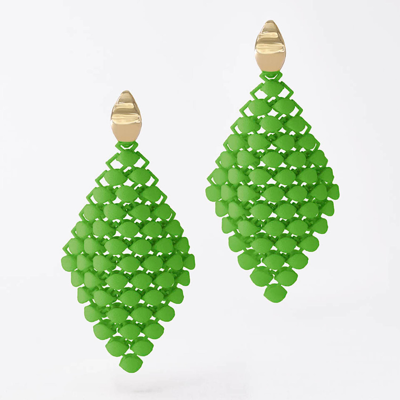 Lime Green 3D Printed Drop Earrings, Bolternstern, tomfoolery