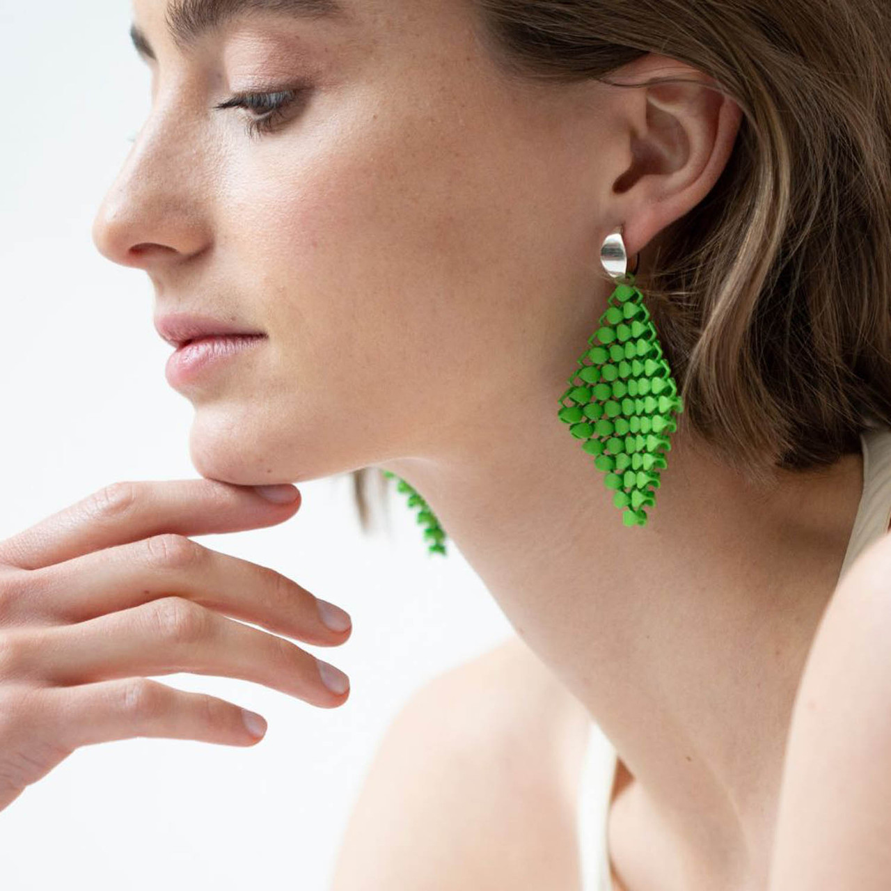 Lime Green 3D Printed Drop Earrings, Bolternstern, tomfoolery