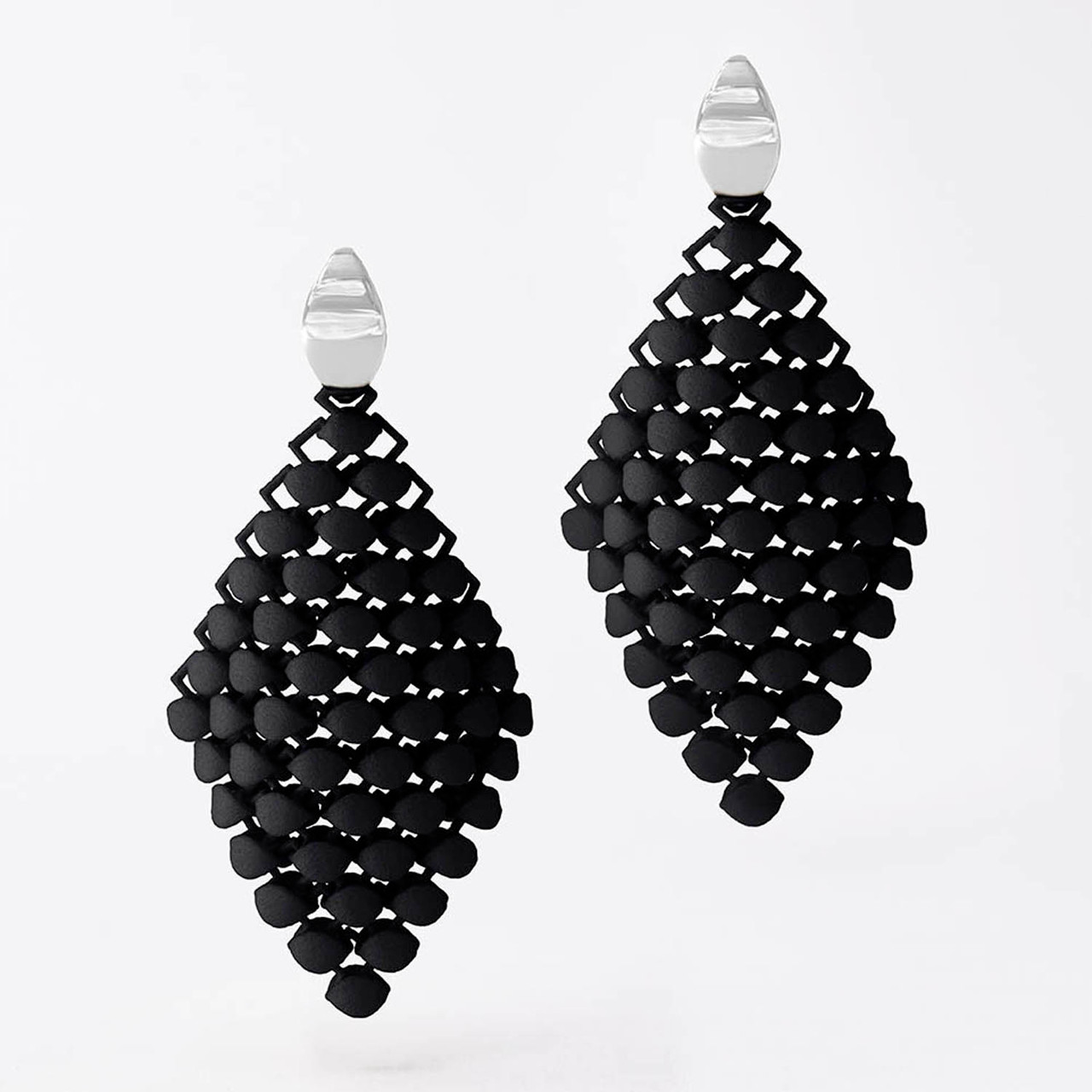 Black 3D Printed Drop Earrings, Bolternstern, tomfoolery