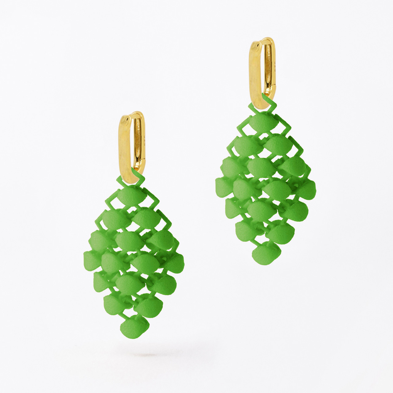 Mini Lime Green 3D Printed Drop Earrings, Bolternstern, tomfoolery