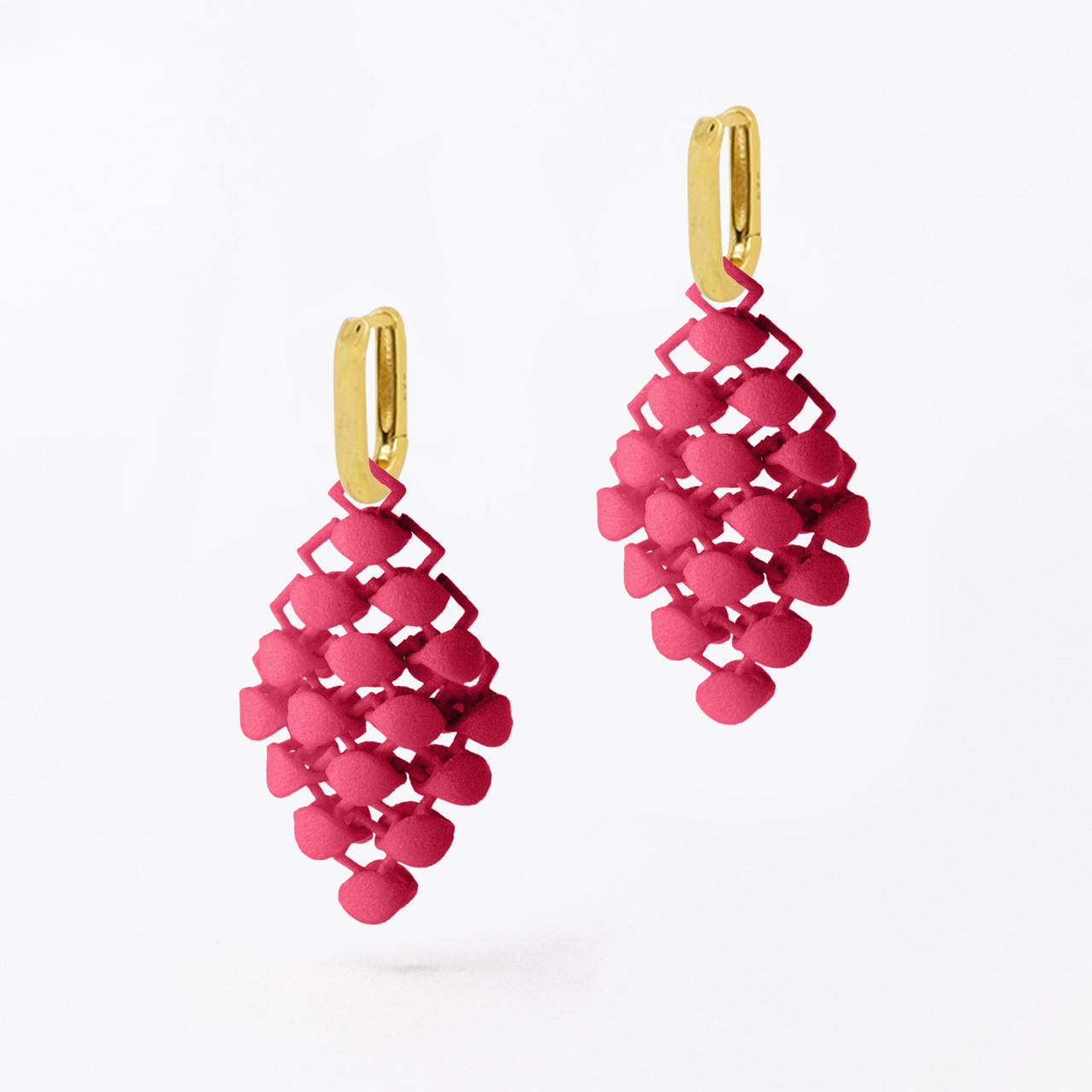 Mini Pink Raspberry 3D Printed Drop Earrings, Bolternstern, tomfoolery