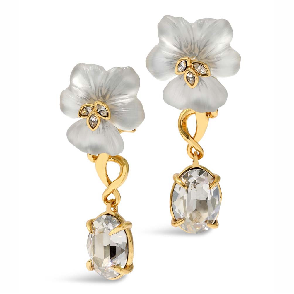 White Pansy Crystal Lucite Drop Earrings, Alexis Bittar, tomfoolery