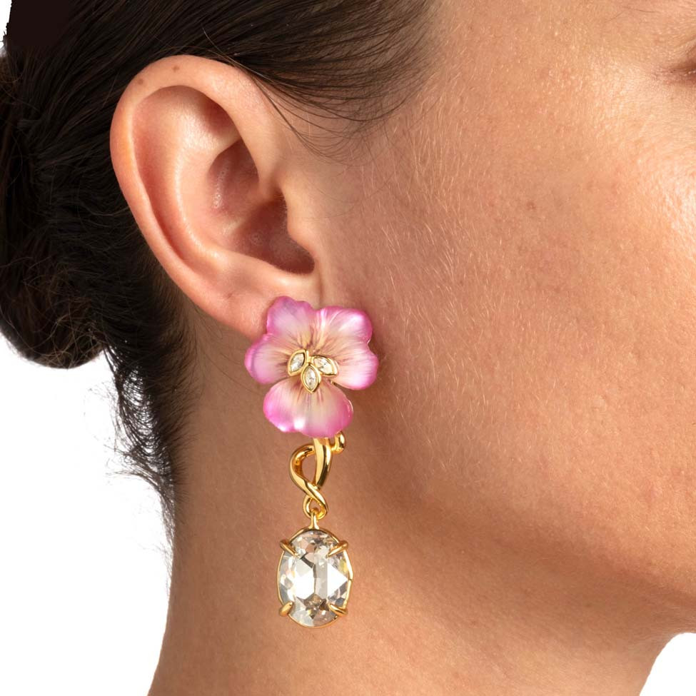 Pink Pansy Crystal Lucite Drop Earrings, Alexis Bittar, tomfoolery